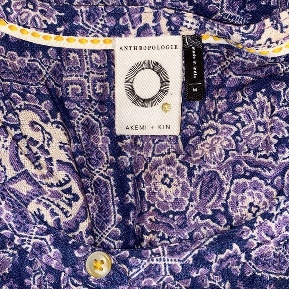 Anthro Akemi + Kin Purple Floral Paisley Print Buttondown Blouse Top - Picture 7 of 14